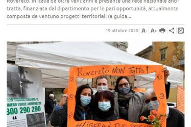 18 ottobre 2020 - Il Giornale Trentino parla di noi e della giornata contro la tratta di esseri umani